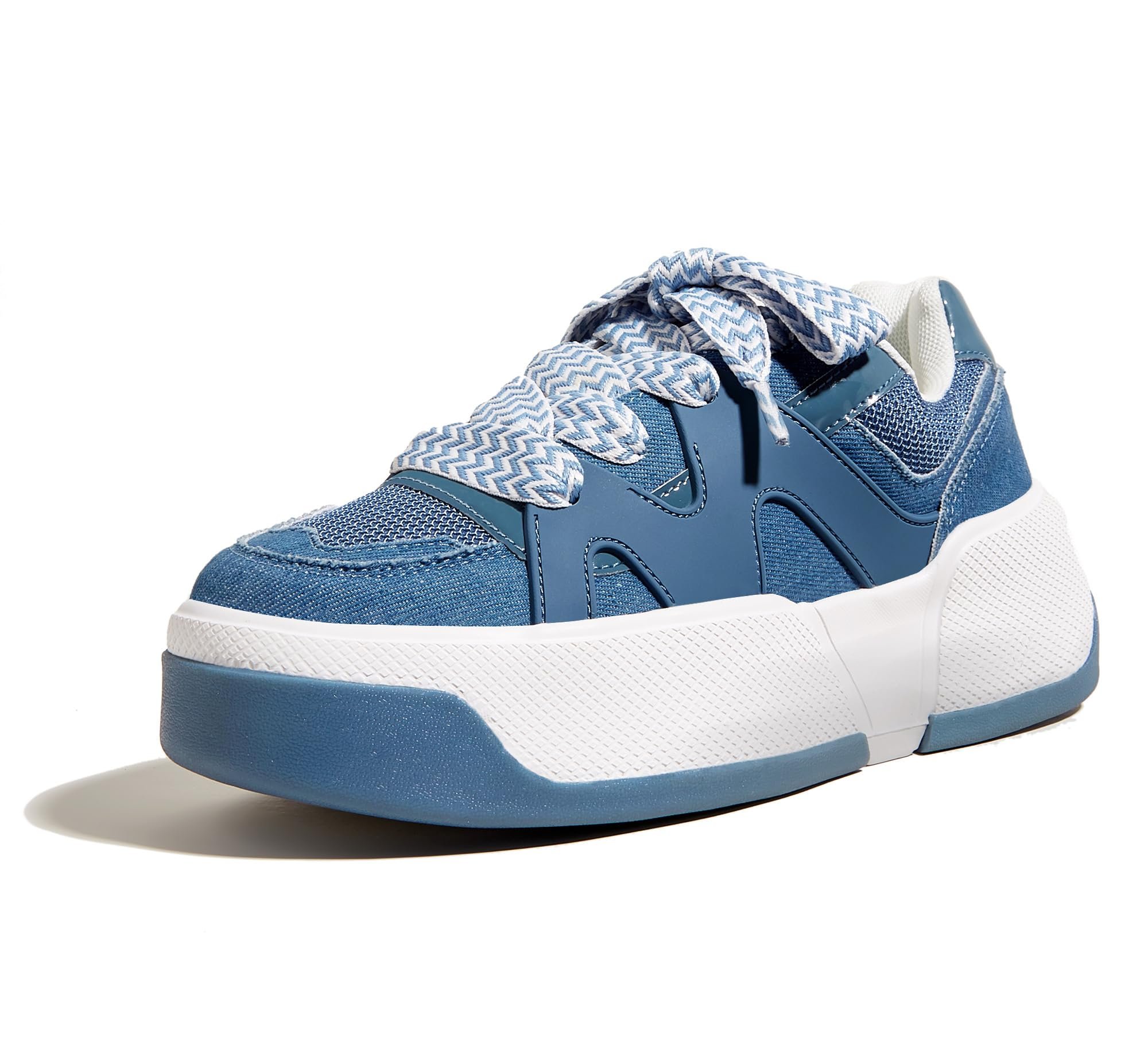 LUCKY STEP Women’s Platform Fashion Sneakers Lace up Casual Faux Leather Comfortable Thick Sole Tennis Walking Shoes - Product Image