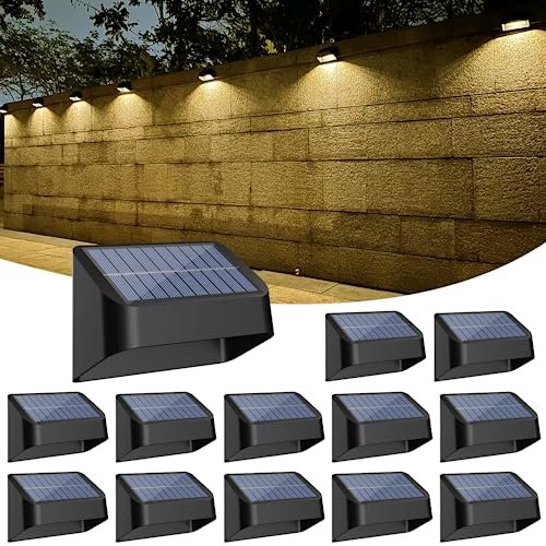 Brighter Solar Fence Lights,Solar Lights Outdoor Waterproof,Warm White and RGB 8 Colors,Dusk to Dawn Deck Light, Outdoor Lighting for Backyard/Railing/Wall/Step/Patio（12 Pack,Black） - Product Image