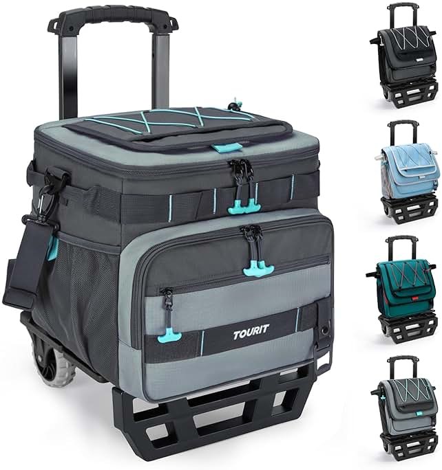 TOURIT Collapsible Cooler with Wheels, Insulated Rolling Cooler with All-Terrain Cart, Waterproof Soft Sided Cooler Bag for Beach, Picnic, Camping, Shopping, Travel - Product Image