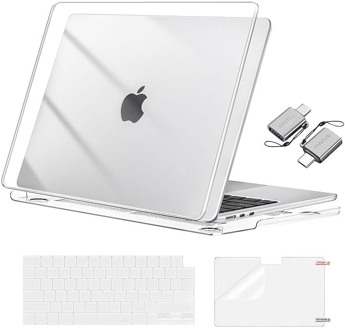 MOSISO Compatible with MacBook Air 15 inch Case M5 2026 M4 2025 M3 M2 2024 2023 A3448 A3241 A3114 A2941, Hard Shell&Keyboard Cover&Screen Film&Type C, Great for Study Travel Work, Crystal Clear - Product Image