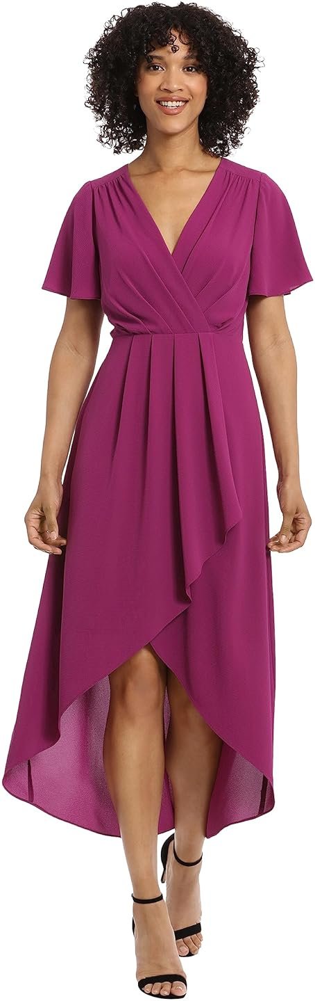 Maggy London Women's Women's Dresses Faux Wrap High-Low Dress with Pleat Details Event Occasion Date Guest of Wedding - Product Image