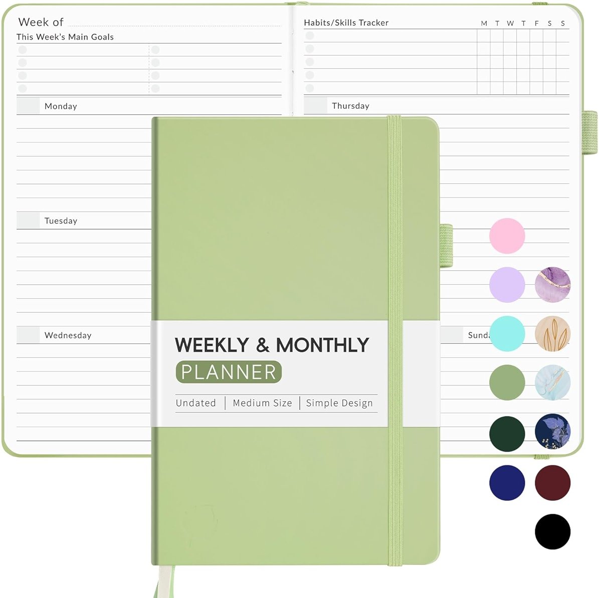 Undated Weekly Planner for 2026, Forvencer Simplified Weekly & Monthly Calendar Planner, Cute Daily Organizer Notebook, Agenda Journal to Track Goals & Tasks, Start Anytime, A5 Size, Olive Green - Product Image