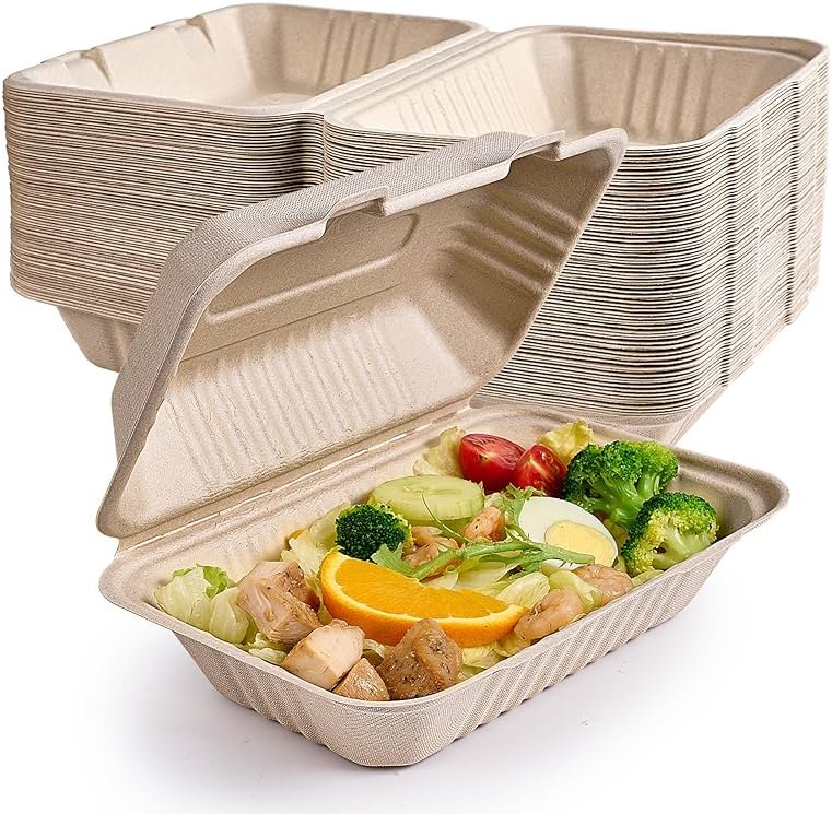 ECOLipak 75 Pack Clamshell Take Out Food Containers, 100% Compostable To Go Containers Disposable, 9X6 inch Heavy-Duty To Go Boxes, Eco-Friendly Biodegradable To Go Containers For Food - Product Image