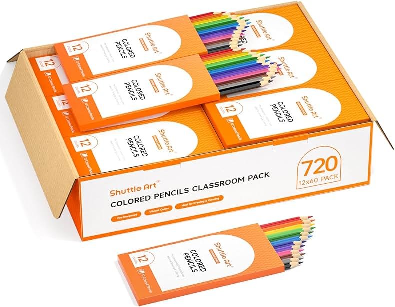 Shuttle Art 720 Colored Pencils Bulk, 12 Vibrant Colors, Pack of 60, Pre-sharpened Coloring Pencils, Wood Colored Pencil for Kids Teachers, Classroom Essentials, Back to School Supplies - Product Image