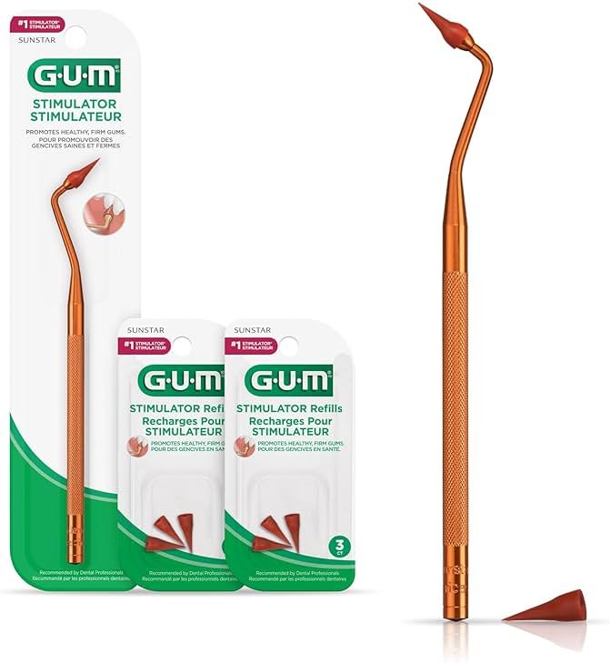 GUM Stimulator Permanent Handle with Rubber Tip, Long-Handled Stimulator & Plaque Remover for Teeth Health, 1 Handle + 2 Refill Packs - Product Image