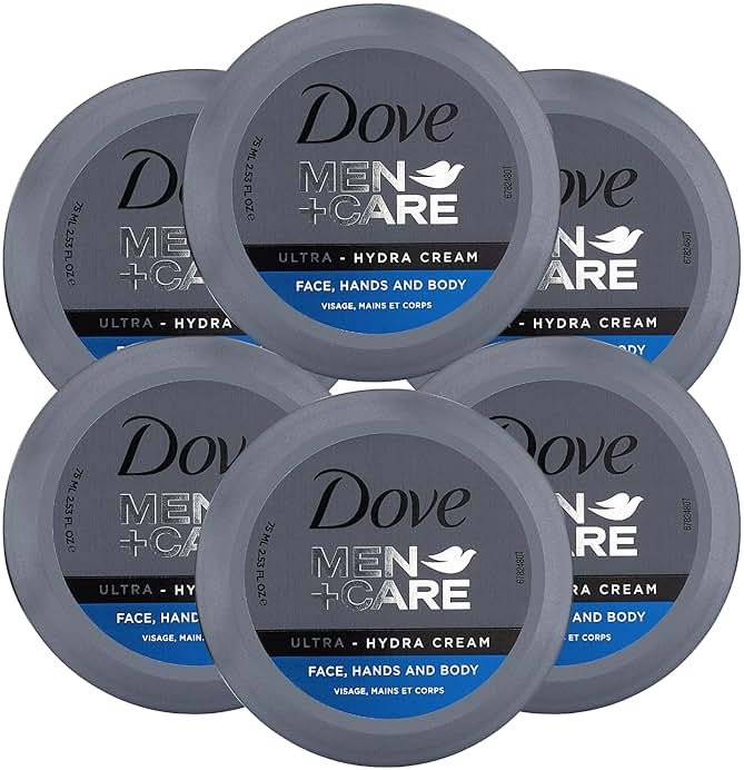Dove Men+Care Ultra Hydra Cream, Face, Hands and Body Care, All Skin Types, 6 Pack of 2.53 Oz Each - Product Image