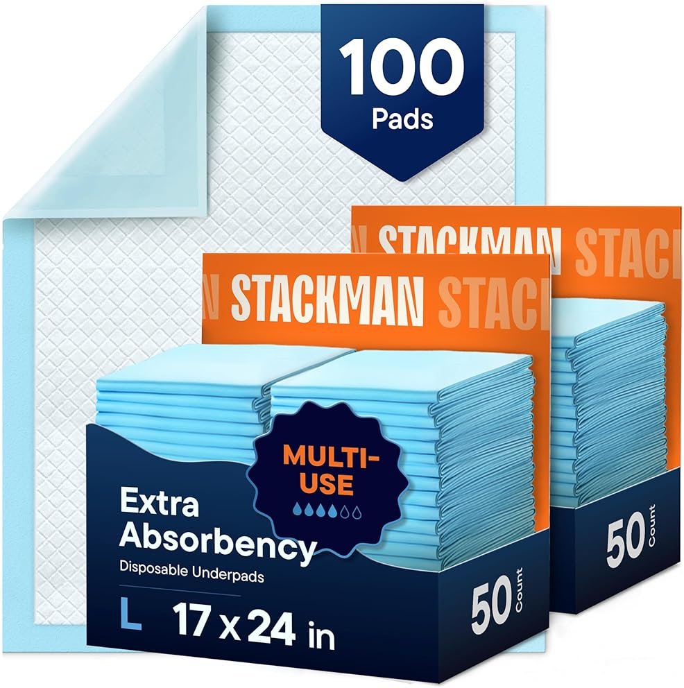 Chucks Pads Disposable [100-Pack] Multi-Purpose Pee Pads - Incontinence Underpads for Dog, Puppy & Diaper Changing Table Pad for Baby 17" x 24" Bed & Chair Liners - Pet Potty Training Pads - Product Image