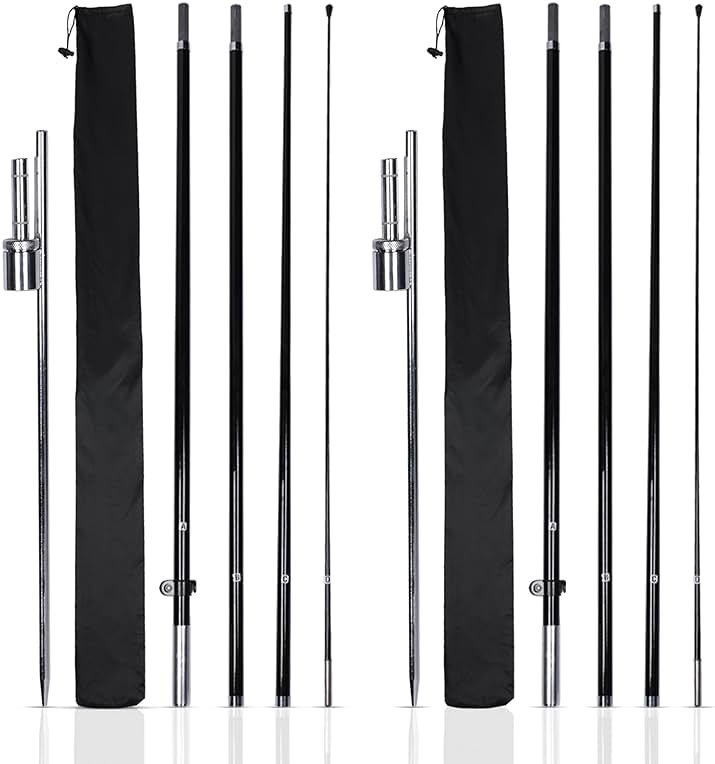 KLEXORE & CO Feather Flag Pole Kit 15ft Tall 2 Pack Fits 8-9ft & 11-12ft Feather Flags ONLY 100% Fiberglass Heavy Duty Ground Spike for Business Advertising Swooper Flag Pole Kit - Product Image