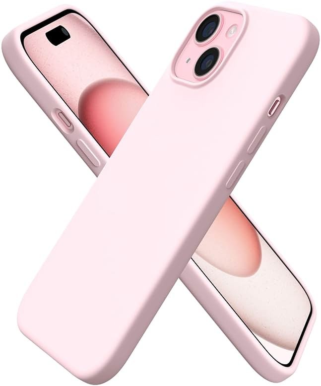 ORNARTO Compatible with iPhone 15 Case 6.1, Slim Liquid Silicone 3 Layers Full Covered Soft Gel Rubber Phone Case, Anti-Scratch Shockproof Protective Cover 6.1 Inch, Chalk Pink - Product Image