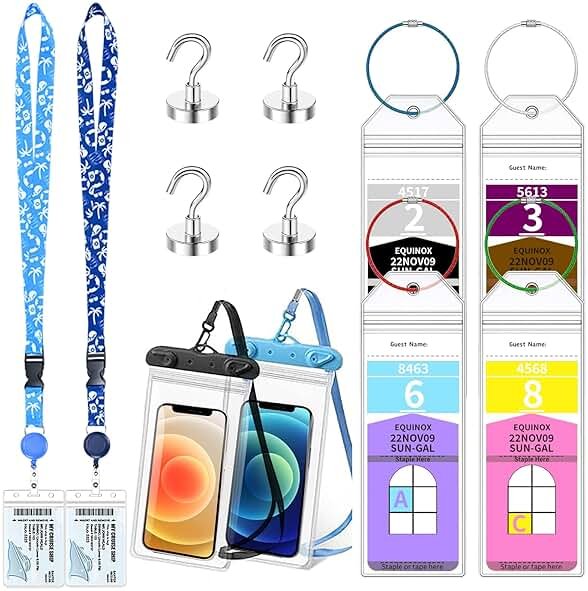 12 Pcs Royal Caribbean Cruise Essentials Kit Include Retractable Cruise Lanyards for Ship Card, Luggage Tags Holder, Waterproof Phone Pouch, Magnetic Hook for Royal Caribbean & Celebrity Cruise Lines - Product Image