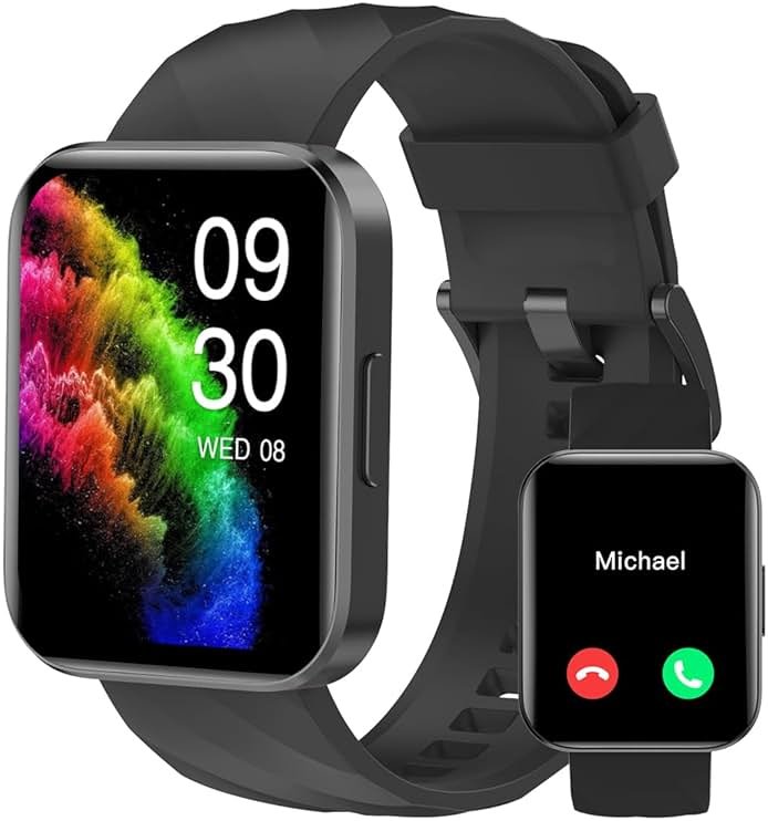 RUIMEN Smart Watches for Men Women (Answer/Make Calls) Compatible with iPhone/Android Phones, 1.85" HD Screen Fitness Tracker Heart Rate Monitor 100+ Sports Tracker Watch Waterproof (Black) - Product Image