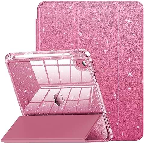 INFILAND Compatible with iPad A16 11th Generation 11 Inch 2025 Case, iPad Case 10th Generation 10.9 Inch, Glitter Cute Cover with Clear Sparkly Back, Pencil Holder, for Kids Girls Woman (Rose Pink) - Product Image