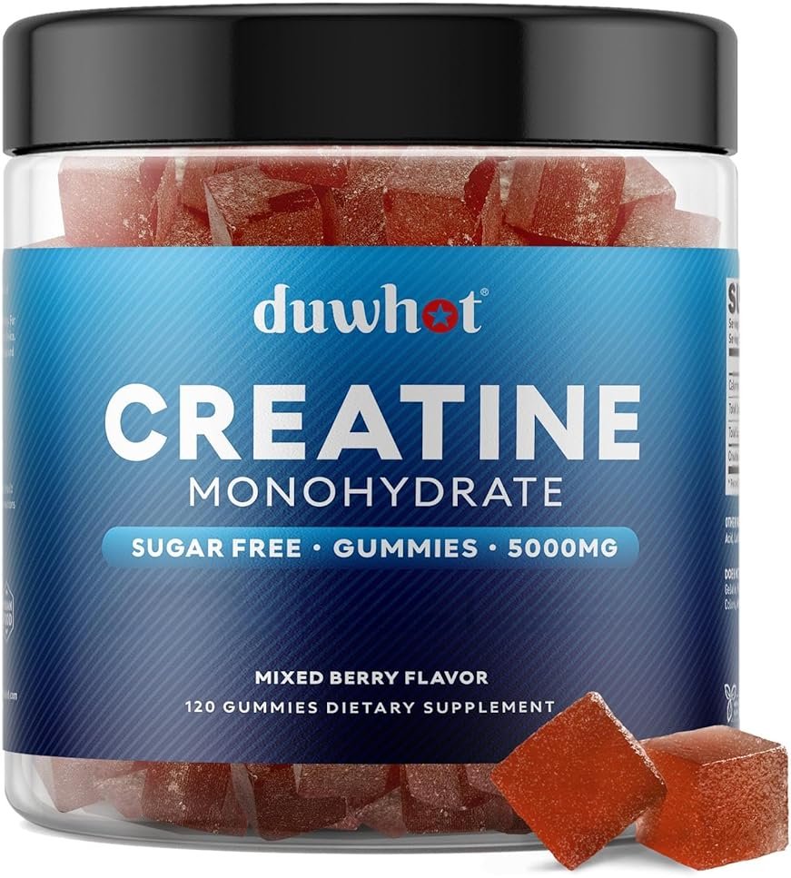 duwhot Creatine Monohydrate Gummies for Men, Creatine Monohydrate Chewables 5g Per Serving, Vegan, Sugar Free, Mixberry Flavor, 120 Count - Product Image