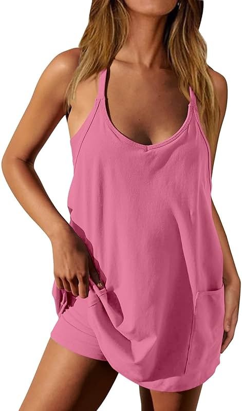 Ceboyel Short Summer Dress for Women Strappy Athletic Romper Hot Shot Mini Dress Workout Onesie Outfits With Pockes 2024 - Product Image