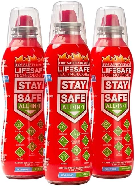 LifeSafe Technologies StaySafe All-in-1 Portable Fire Extinguishing Spray | Compact Fire Spray Smothers 10 Types of Fires | Non-Toxic, Non-Hazardous & Eco-Friendly for Home, Kitchen and Garage - Product Image