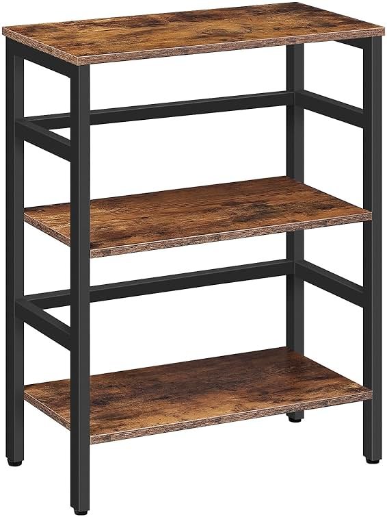 HOOBRO 3 Tier Bookshelf, 23.6" L Industrial Bookcase, Record Storage Rack with Side Fence, Storage Shelf with Metal Frame, Rustic Open Display Shelf for Living Room, Bedroom, Rustic Brown BF86CJ01G1 - Product Image