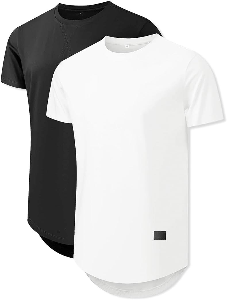 Comdecevis Mens Short Sleeve T-Shirts Crewneck Curved Hem Cotton Tees Hipster Hip Hop Longline Shirts - Product Image