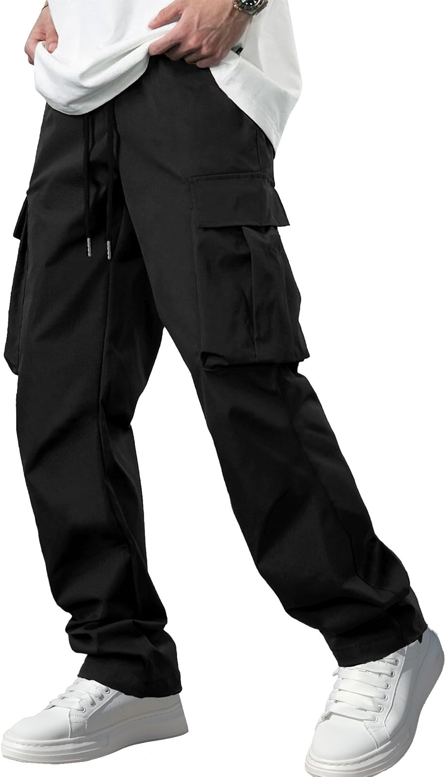 Comdecevis Men's Casual Cargo Pants Workout Joggers Stretch Sweatpants Hiking Drawstring Tactical Pants with Multi Pockets - Product Image