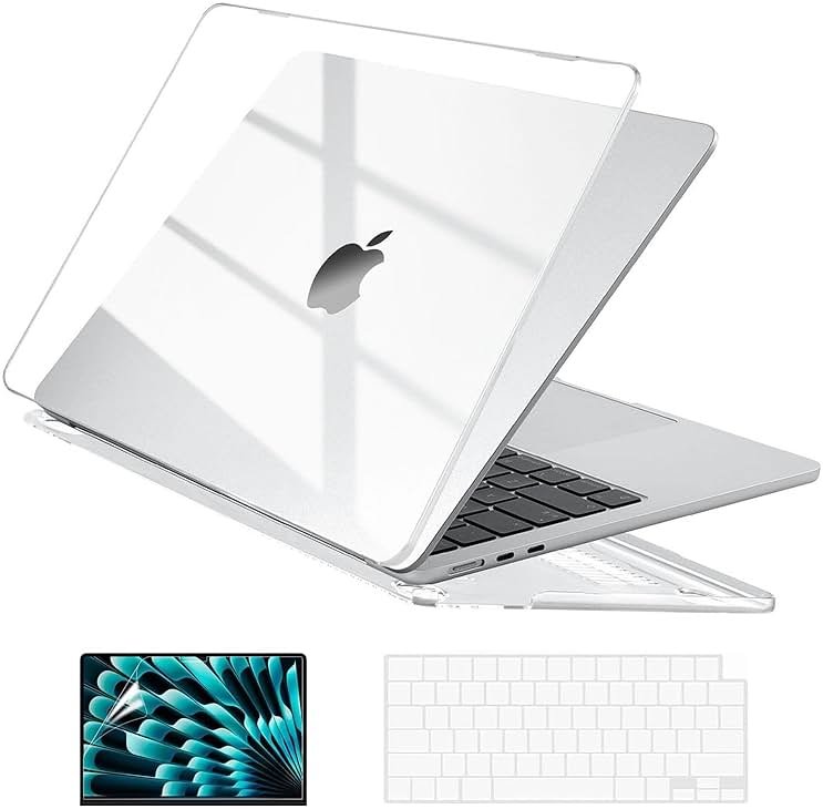 EooCoo Case Compatible with MacBook Air 15 inch M5 2026 2025-2023 Release M4 M3 M2 Model A3448 A3241 A3114 A2941, Plastic Hard Shell Case & Keyboard Cover & Screen Protector, Crystal Clear - Product Image
