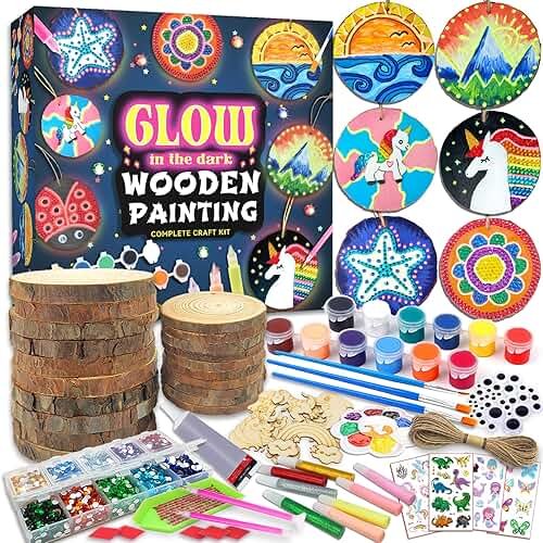 klmars Kids Wooden Painting Kit-Glow in The Dark-Arts & Crafts Gifts for Boys Girls Ages 5-12-Craft Activities Kits - Creative Art Toys for 5, 6, 7, 8, 9, 10, 11 & 12 Year Old Kids - Product Image