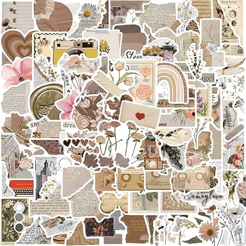 120 PCS Vintage Aesthetic Stickers for Journaling, Scrapbook Supplies, Junk Journal Stickers, Botanical Waterproof Vinyl Sticker Pack for Planner, Diary, Water Bottles, Gifts for Teen Girls Women - Product Image