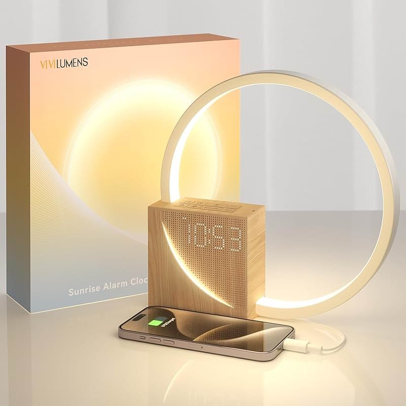 Vivilumens Sunrise Alarm Clock for Heavy Sleepers Adults, Wake-up Light, Sleep Aid 10 White Noise Sound Machines with 30/60/90 Timer, 3 Level Dimmable Touch Table Lamp with Snooze USB Charger Port - Product Image