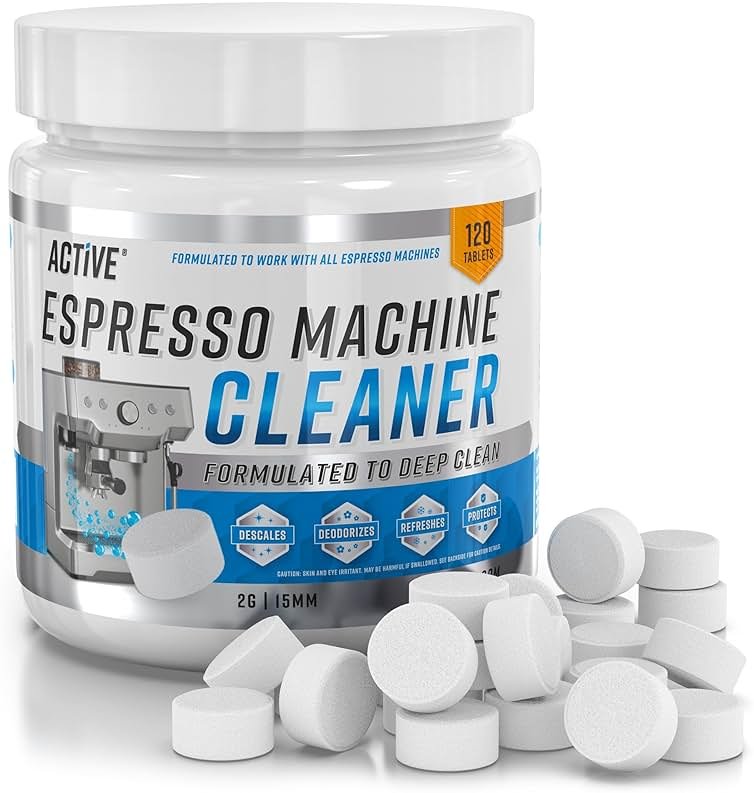 ACTIVE Espresso Machine Cleaning Tablets Descaling - 120 Tabs | Compatible with Breville Barista Express, Gaggia, Delonghi, Jura, Philips | Expresso Maker Backflush Oil Remover Solution Clean Tablet - Product Image