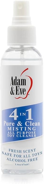 Adam & Eve Sex Toy Cleaner, 4 In 1 Pure And Clean Misting Spray, Fast Acting Misting Spray For Adult Toys, Vibrators, Dildos, Fresh Scent, Water Based Formula Perfect for Gifting, No Residue, 4 oz - Product Image