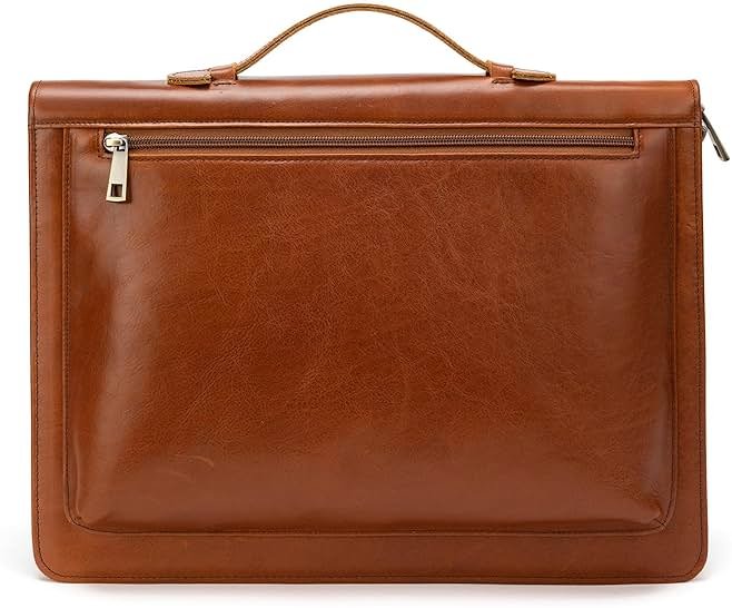 YIWEN Handmade Leather Portfolio with Handle – Zippered Front Pocket, Clip for Letter Size Notepad, Business Travel Padfolio - Product Image