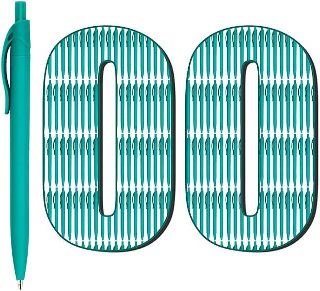 Deegtran 100 Pack No Bleed Teal Blue Barrel Click Pens, Wholesale Retractable Ballpoint Pens, Medium Point, Smooth Ink, 1.0MM Black Ink - Product Image