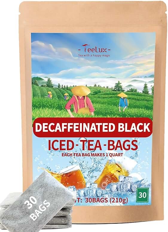 TeeLux Decaf Black Tea, Decaffeinated Black Tea Bags, Family Size, Smooth & Refreshing Taste, Unsweetened Iced Tea 30 Count - Product Image
