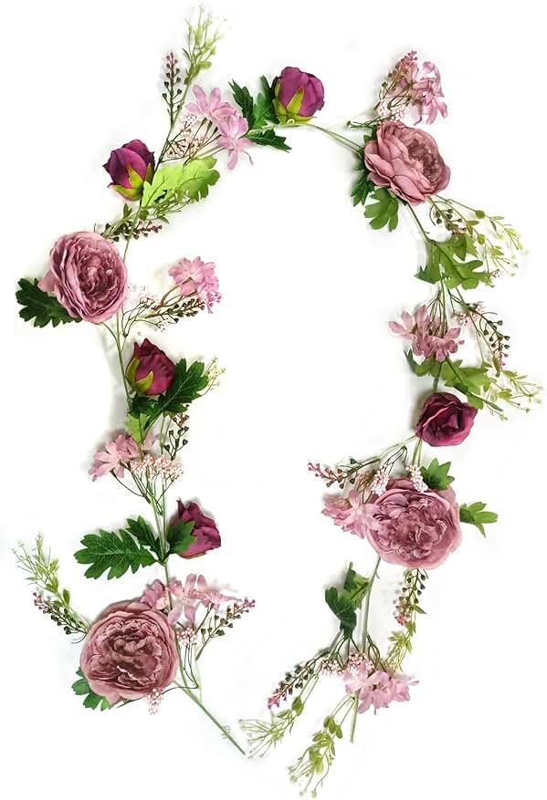 Peony Flower Garland, Rose Flower Swag, 6' Wedding Arch Flowers for Wedding Decor Home Table Runner Mantle Party Decor(Dusty Peony Garland) - Product Image