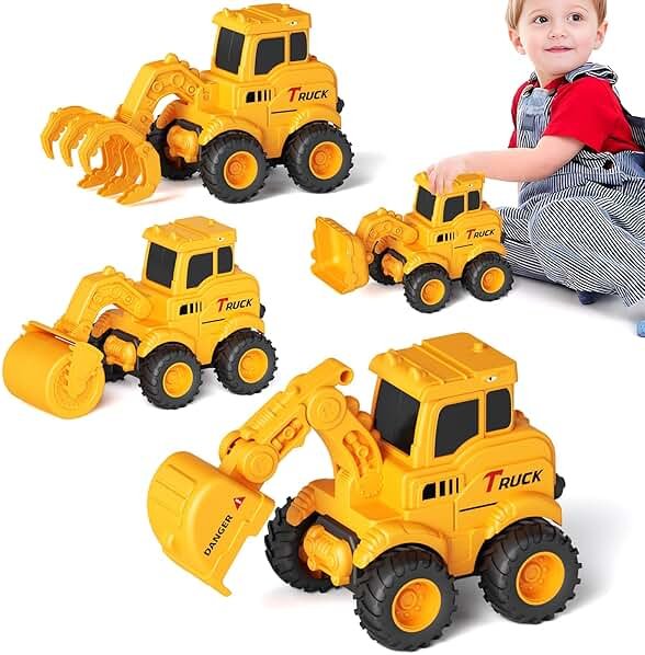 Olbyefly Construction Toys for 2 3 4 5 6 + Year Old Boys Kids Toddlers Girls, Sandbox Excavator Toy Trucks Construction Truck Toys Vehicles Bulldozer Road Roller Toy Christmas Birthday Gifts for Boys - Product Image