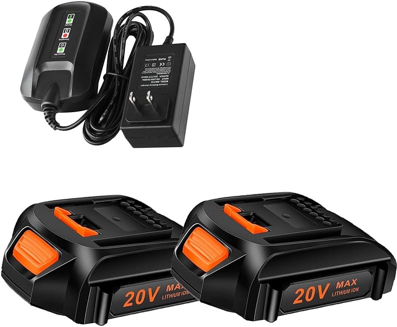 20V 2Packs Replacement Battery and Charger Starter Kit， Cell9102 WA3520 Lithium Battery and Charger WA3742 Compatible with Worx 20-Volt Cordless Power Tools - Product Image