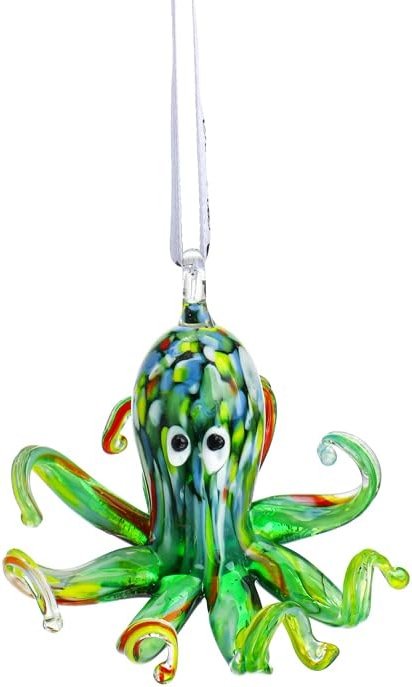 2'' Art Glass Octopus Coastal Hanging Ornament Blown Glass Sea Animal Pendant Collection for Christmas Tree & Beach Holiday Decoration - Product Image