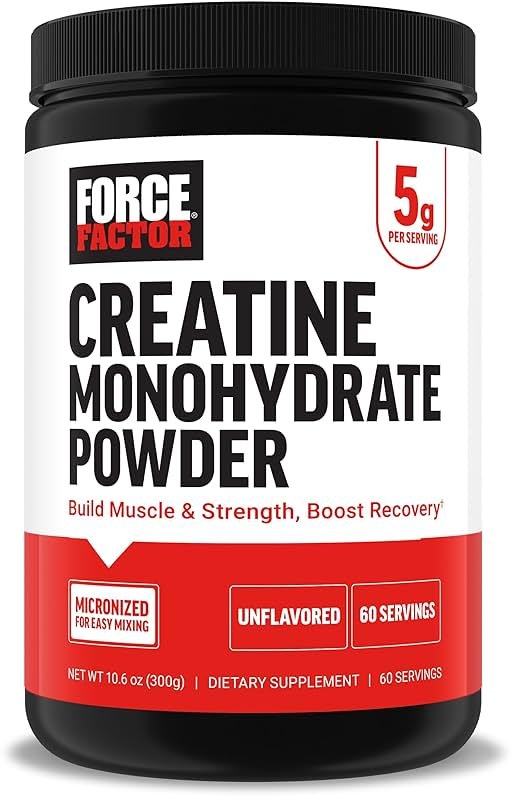 Force Factor Creatine Monohydrate Powder, 5g Micronized Dose to Support Muscle Growth, Strength, Recovery, Cognitive Health & Memory, Unflavored, 60 Servings - Product Image