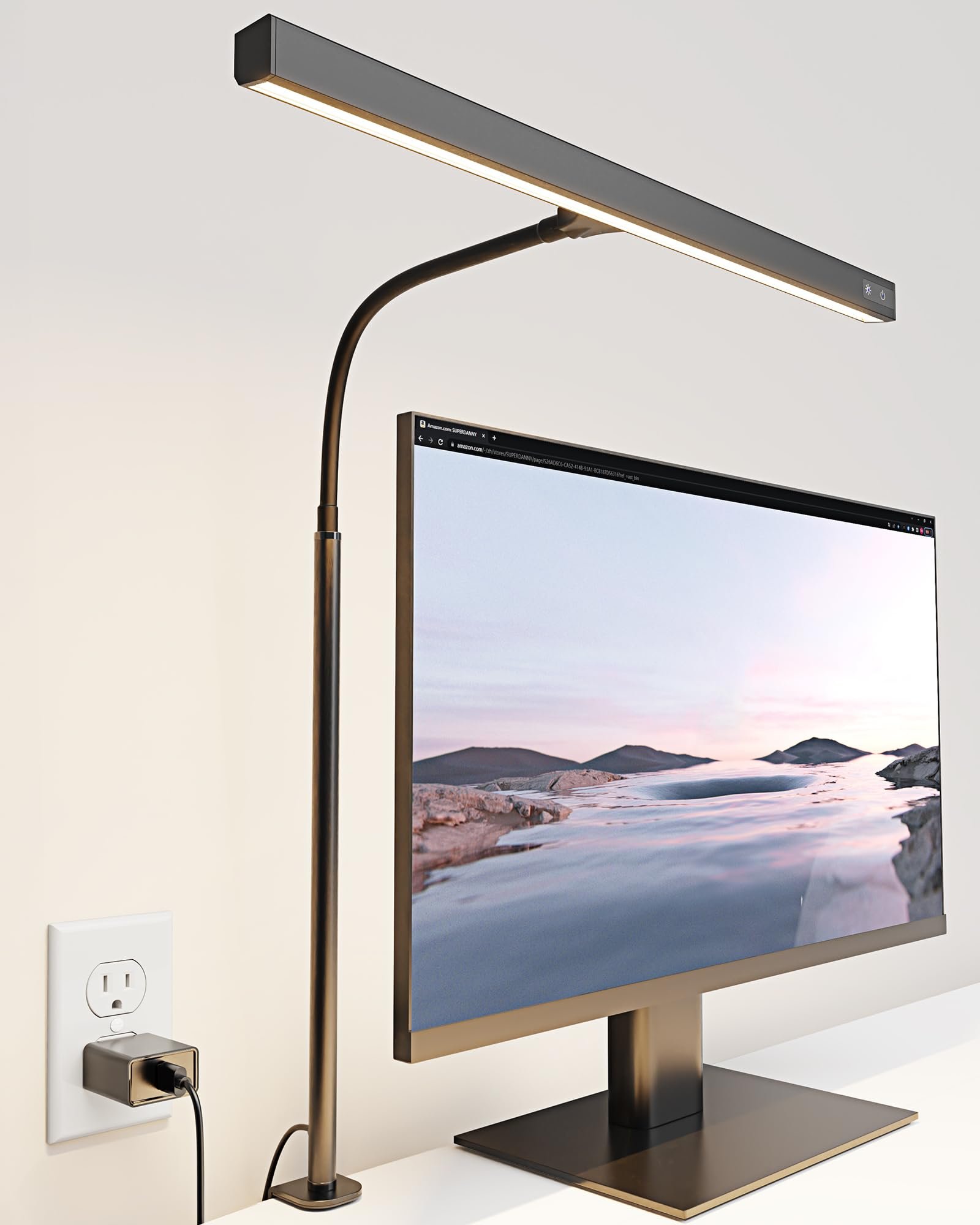 SUPERDANNY LED Desk Lamp for Office Home, Eye-Caring Desk Light with Adjustable Gooseneck, 12W Touch Control Dimmable Brightness, Architect Clamp Lamp with USB Adapter for Reading Study Workbench - Product Image