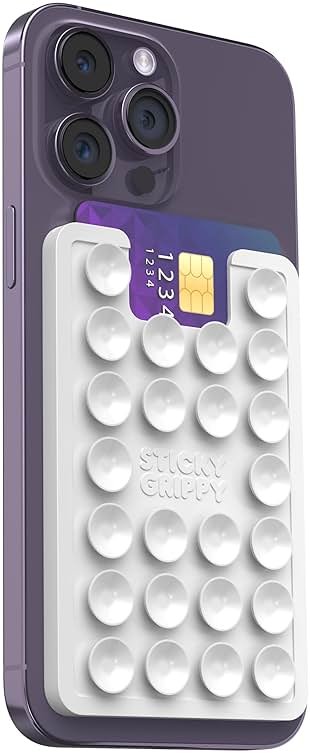 StickyGrippy Suction Phone Card Holder Mount, Phone Wallet, Silicon Adhesive Phone Accessory for iPhone and Android, Hands-Free Mirror Shower Phone Holder, TikTok Videos and Selfies (White) - Product Image