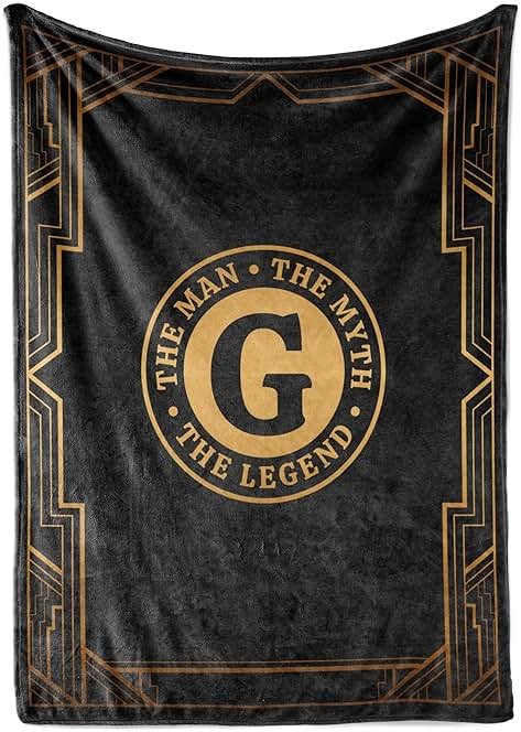 InnoBeta Gifts for Men, Initial Mens Gifts for Him, Birthday Gift Ideas, Mens Blanket, 300gsm Flannel Throw Blanket Gift for Dad, Grandpa, Husband, 50"x 65", G - Product Image