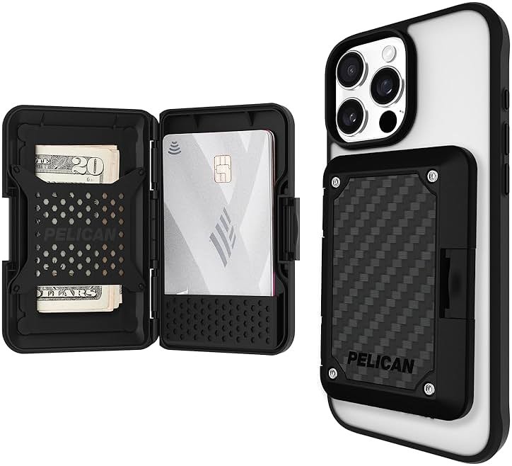 Pelican iPhone MagSafe Wallet with RFID Blocking - Military STD Snap-On Magnetic Phone Wallet for Cash and Phone Card Holder - Detachable Card Holder for iPhone Pro Max 17/16/15/14/13/Pixel 10 - Black - Product Image