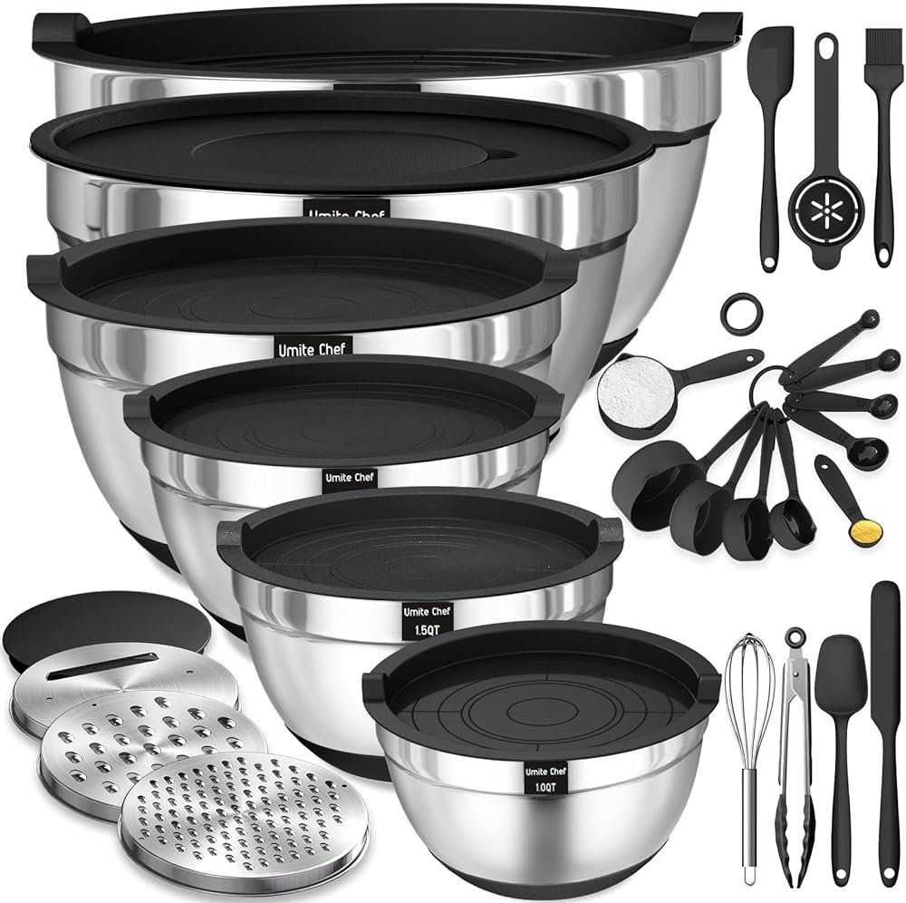 Thickened Heavy-Duty 26pcs Stainless Steel Bowl, Mixing Bowl Set with Lid, Grater Attachment, Non-Slip Bottom and Kitchen Gadget Set, Sizes 7, 4, 2.5, 2.0, 1.5, 1QT, Ideal for Mixing and Serving - Product Image