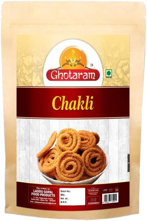 Ghotaram Butter Chakli Chakoli, Murukku, Bhajni Chakli, Bhajni Chakli Namkeen Snacks for Foodie Indians Ready to Eat snacks - Tea Time Chakli, Chakli Diwali Rakhi Snack and Namkeen-250 * 1Pack - Product Image