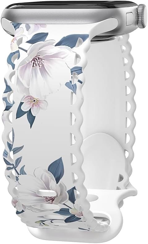 Flower Lace Band Compatible with Apple Watch Band 40mm 44mm 46mm 41mm 45mm 38mm 42mm 49mm Women, Soft Silicone Floral Print Sport Replacement Strap for iWatch Series Ultra 11 10 9 8 7 6 5 4 3 2 1 SE - Product Image