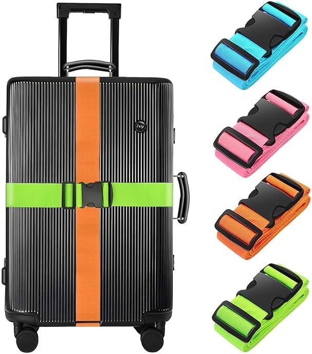 BILIONE 4 Pack Luggage Straps 79" Long Belts Keep Suitcase Secure While Traveling, TSA Approved Add a Bag Premium Accessory for Travel Bag Closure (Blue+Orange+Rose Pink+Green) - Product Image