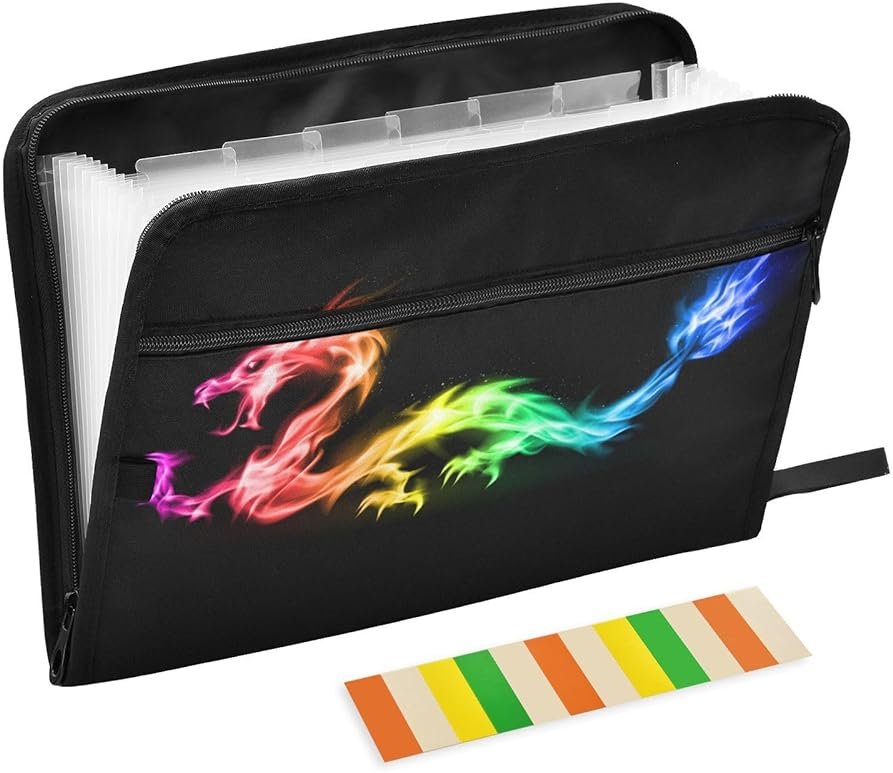 Fire Rainbow Dragon Expanding File Folder, 13 Pockets Accordion File Organizer with Sticky Labels Zipper Portable A4 Document Organizer for Home Office School Supplies - Product Image