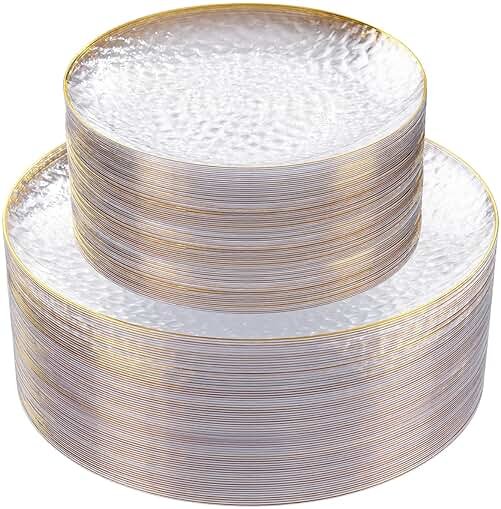 Rubtlamp 60Pcs Clear Plastic Plates,Clear Disposable Plates With Gold Rim,Heavy-duty Gold Plates,Hammered Party Plates Include 30Clear Dessert-Platos,30Dinner-Platos for Wedding, Party - Product Image