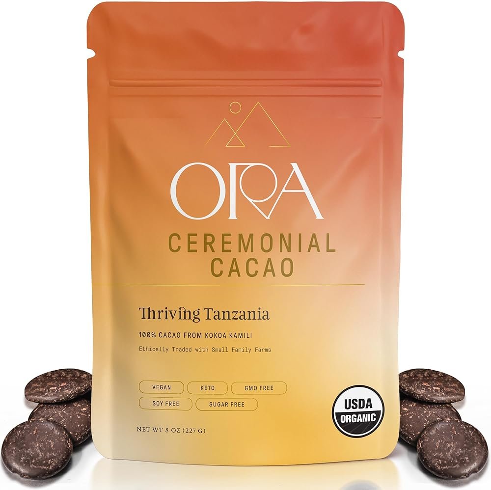 ORA Ceremonial Cacao - Thriving Tanzania - Organic 100% Cacao - Ethical - Regenerative - High Flavanol - Coffee Alternative - Better Energy - Heavy Metals Tested - Unsweetened - 8oz - Product Image