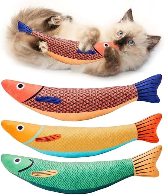 Potaroma Cat Toys Saury Fish, 3 Pack, Catnip Crinkle Sound, Soft and Durable, Interactive Kitten Kicker for Indoor Kitty Exercise 9.4 Inches for All Breeds - Product Image
