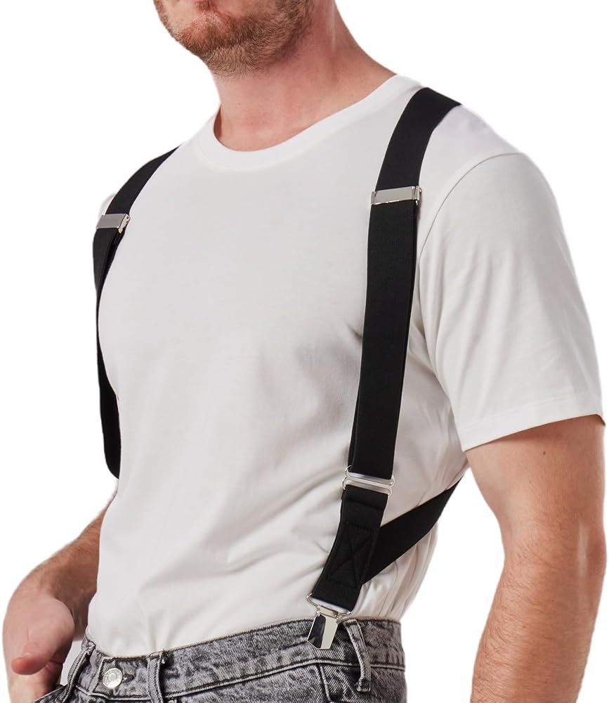 LazarsSpace 2 Clips Men's Suspenders X-Back Clip-On Elastic Braces for Formal and Casual Wear - Product Image