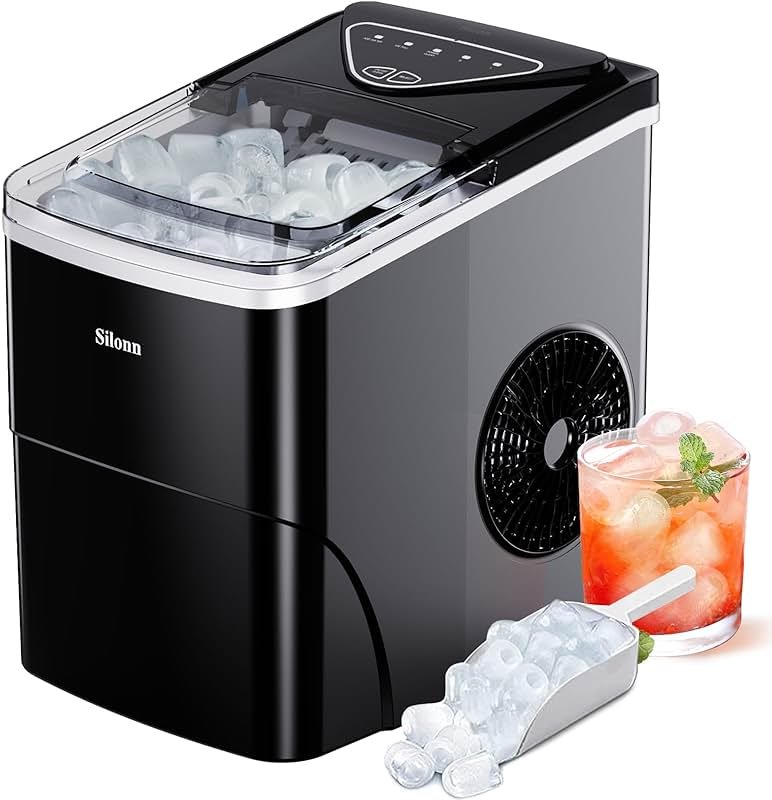 Silonn Countertop Ice Maker, Auto-Cleaning Portable Ice Machine with Ice Scoop and Basket, 26lbs in 24Hrs, 9 Ice Cubes Ready in 6 Mins, 2 Sizes of Bullet Ice for Home Party - Product Image